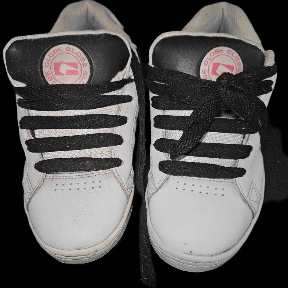 Globe Black and White Sneakers with Pink Emblem & Colored  Water Drops
